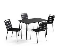 Oviala Palavas - Juego de mesa de jardín de metal y 4 sillas, color negro