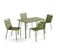 Oviala Palavas - Juego de mesa de jardín de metal y 4 sillas, color verde caqui