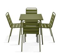 Oviala Palavas - Juego de mesa de jardín y 4 sillas de metal verde caqui