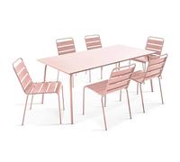 Oviala Palavas - Juego de mesa de jardín y 6 sillas de metal, color rosa