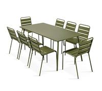 Oviala Palavas - Juego de mesa de jardín y 8 sillas de metal, color verde caqui