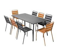 Oviala Palavas - Juego de mesa de jardín y 8 sillas de metal gris y caramel