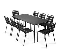 Oviala Palavas - Juego de mesa de jardín y 8 sillas de metal negro