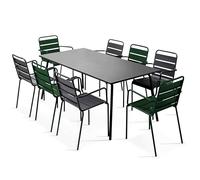 Oviala Palavas - Juego de mesa de jardín y 8 sillones de metal