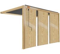 Oviala Pérgola bioclimática adosada de 3 x 4m gris en madera con 3 mamparas