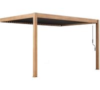 Oviala Pérgola bioclimática adosada de 3x4m en aluminio y madera gris