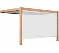 Oviala Pérgola bioclimática adosada de 3x4m y 1 persiana de madera blanca