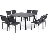 Oviala Salón de jardín de 8 plazas con mesa extensible de aluminio gris