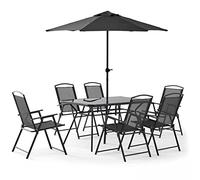 Oviala - Salón de jardín, mesa y 6 sillas plegables con sombrilla central