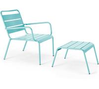 Oviala Sillón reclinable y reposapiés de metal turquesa