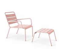 Oviala - Sillón Relax y Reposapiés de metal, color rosa polvoreado
