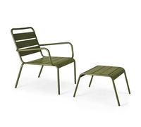 Oviala Sillón Relax y Reposapiés de metal Verde Caqui - Palavas