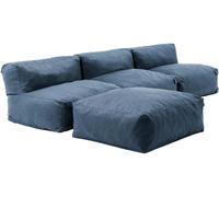 Oviala Sofá de esquina fijo modular con 3 sillones y 1 puff azul pacífico