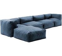 Oviala Sofá de esquina modular, 2 sillones, 2 ángulos, 1 puff azul pacífico