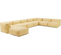Oviala Sofá de esquina modular, 5 sillones, 2 ángulos, 1 puff amarillo claro