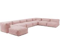Oviala Sofá de esquina modular, 5 sillones, 2 ángulos, 1 puff rosa empolvado