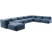 Oviala Sofá de esquina modular, 5 sillones, 2 ángulos y 1 puff azul pacífico