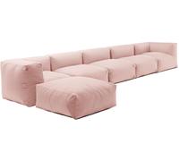 Oviala Sofá de esquina modular con 3 sillones, 2 ángulos, 1 puff rosa cipria