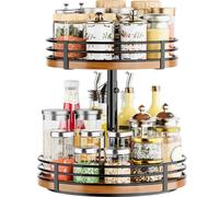 OVICAR Lazy Susan - Organizador ajustable para tocadiscos - Estante giratorio de madera de 2 niveles para especias de 12 pulgadas para encimera de cocina, despensa, mesa de comedor, baño, café
