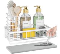 OVICAR Organizador de fregadero de cocina, soporte de esponja con soportes para cepillos de platos, dispensador de jabón impermeable de secado instantáneo, antideslizante, para cocina, baño, color