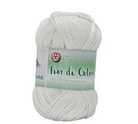 Ovillo de algodón mercerizado para ganchillo, ideal para amigurumi, granny square, cuadraditos para cobijas de bebé, y manualidades creativas, 50 g para 125 m (Blanco 000)