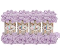 Ovillo de lana suave de micropoliéster 100% Alize Puffy para tejer a mano, lana gruesa y voluminosa, lote de 4 hilos, 400 g, 40 yardas, color 27 lila claro