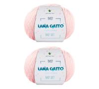 Ovillos para tejer, 100% Pura Lana Merino Virgen Extrafina de Lana Gatto. Línea Baby Soft, lana natural para bebé con Aloe Vera (Rosa - 13210, 2)