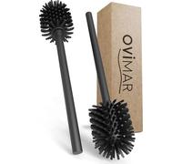 ovimar Brosse de rechange Lindoya - Lot de 1 manche et 2 têtes de brosse - Noir - Manche en acier inoxydable - Brosse WC avec tête de brosse en silicone - Brosse WC avec tête de brosse interchangeable