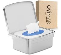 ovimar caja para toallitas húmedas con tapa Egense | en elegante acero inoxidable pulido plata | sin taladrar | Para que las toallitas cosméticas se mantengan siempre frescas
