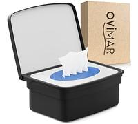 ovimar Caja para toallitas húmedas con tapa Malmoya | en elegante acero inoxidable con recubrimiento en polvo negro | sin taladrar | Para que las toallitas cosméticas se mantengan siempre frescas