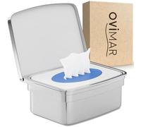 ovimar caja para toallitas húmedas con tapa Taksensand | en elegante acero inoxidable pulido plata | para taladrar | Para que las toallitas cosméticas se mantengan siempre frescas