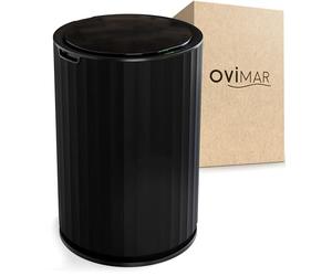 ovimar cubo de baño con sensor Senja | negro | cubo de basura con sensor | cubo de cosmética redondo | cubo con tapa | 7l (litros) | también como cubo de pañales | para el baño o la cocina
