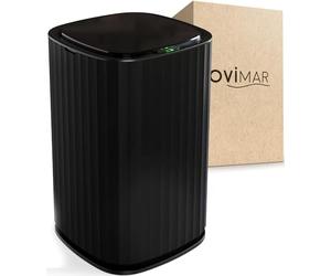 ovimar cubo de baño con sensor Sotra | negro | cubo de basura con sensor | cubo de cosmética ovalado | cubo con tapa | 10l (litros) | también como cubo de pañales | para el baño o la cocina