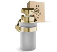 ovimar Dispensador de jabón Akrasanden Oro | con montaje en pared para taladrar | de acero inoxidable y cristal | apertura extra grande fácil de rellenar | para baño o cocina | dispensador de