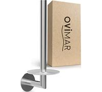 ovimar Ersatzrollenhalter Hesselo silber zum Kleben 3M | aus Edelstahl und Glas | Toilettenpapier Rollen Aufbewahrung zur Wandbefestigung ohne Bohren selbstklebend bis zu 2 Rollen | Küchenrollenhalter