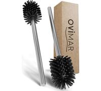 ovimar escobilla de Recambio Vesborg | Juego de 2 Mangos y 2 Cabezales | Plata | Mango de Acero Inoxidable | escobilla de Inodoro con Cabezal de Silicona en Negro