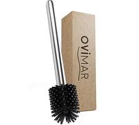 Ovimar Escobillero Aro Silver | Silicona con Depósito para Producto de Limpieza | Bomba Mecánica con Pulsador | Acero Inoxidable | Cabezal de Silicona