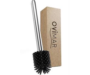 Ovimar Escobillero Aro Silver | Silicona con Depósito para Producto de Limpieza | Bomba Mecánica con Pulsador | Acero Inoxidable | Cabezal de Silicona