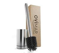 ovimar escobillero Arosund Plata | escobillero de Silicona | función de ventilación | con depósito para Producto de Limpieza | Bandeja recogegotas extraíble | de Acero Inoxidable
