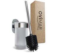 Ovimar Escobillero Tranerodde | Plata | Soporte de Pared sin Taladrar | Silicona | con Función de Ventilación | para Pegar | Acero Inoxidable