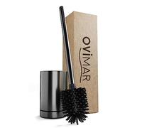 Ovimar Escobillero Tuno Plata | Escobilla de baño de Silicona | Función de ventilación | de pie | Cabezal de Inodoro Intercambiable de Acero Inoxidable | Bandeja de Goteo extraíble