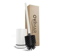 Ovimar Escobillero Voss Blanco Mate | Escobillero de Silicona con Cabezal de Acero Inoxidable Cambiable y Bandeja Recogegotas Extraíble