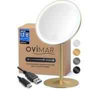 ovimar Espejo cosmético Saltum Gold | con iluminación | recargable | independiente | en el baño | espejo de 5 aumentos | espejo de maquillaje con luz | espejo de 360 grados