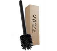 ovimar Notteroy - Escobilla de baño de silicona, con depósito para detergente, bomba mecánica mediante botón de presión, acero inoxidable, cabezal de cepillo de silicona