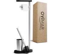 ovimar Set de baño 3 en 1 Lagemade en Plata | Set de escobilla de baño con Cabezal de Cepillo de Silicona, portarrollos de Papel higiénico y Soporte para Smartphone | Ahorra Mucho Espacio