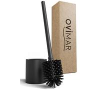 Ovimar Skrova - Escobilla de baño de silicona, acero inoxidable pulverizado, color negro mate, con soporte para escobilla de inodoro y cabeza intercambiable
