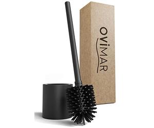 Ovimar Skrova - Escobilla de baño de silicona, acero inoxidable pulverizado, color negro mate, con soporte para escobilla de inodoro y cabeza intercambiable