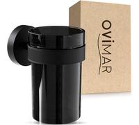 ovimar Vaso Cepillo de Dientes Engeloya | Negro | para taladrar | de Cristal y Acero Inoxidable para el baño | con Vaso extraíble y Soporte para Cepillo de Dientes | para taladrar en la Pared