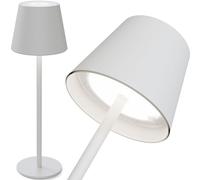 OVITEC Tevel Lámpara de mesa LED con batería en color blanco | aluminio | regulable | blanco cálido y blanco frío | USB recargable | Uso en interiores y exteriores | Como lámpara de escritorio,