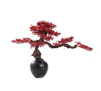 OVLIIYWZY Árbol de bonsái Artificial Árbol de bonsái Artificial Árbol de Arce Rojo Realista Maceta de cerámica con Textura Simulación de Silicona de Hoja de Arce r